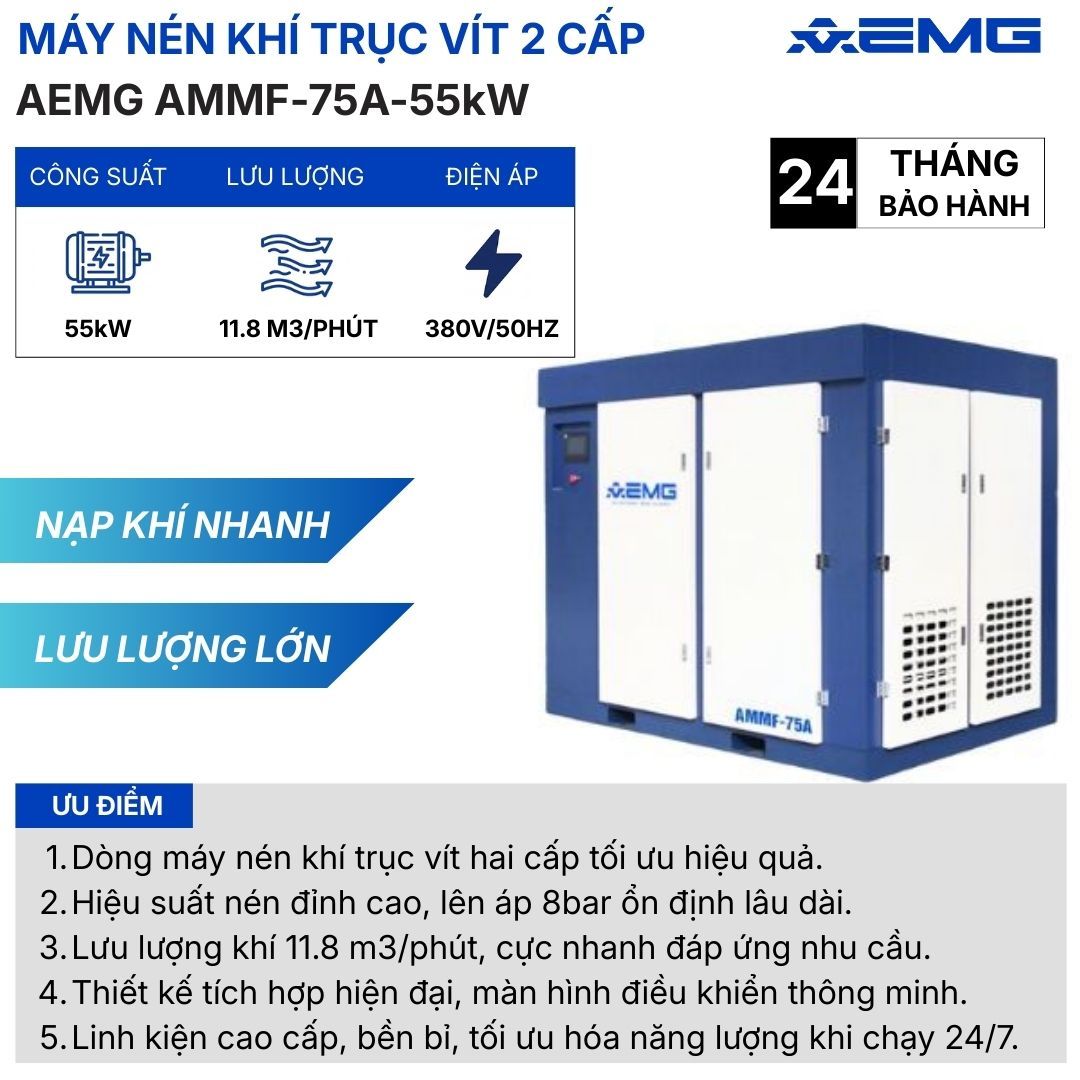Máy nén khí trục vít 2 cấp AEMG –AMMF-75A/55KW 4 Máy nén khí trục vít 2 cấp-AMMF-75A