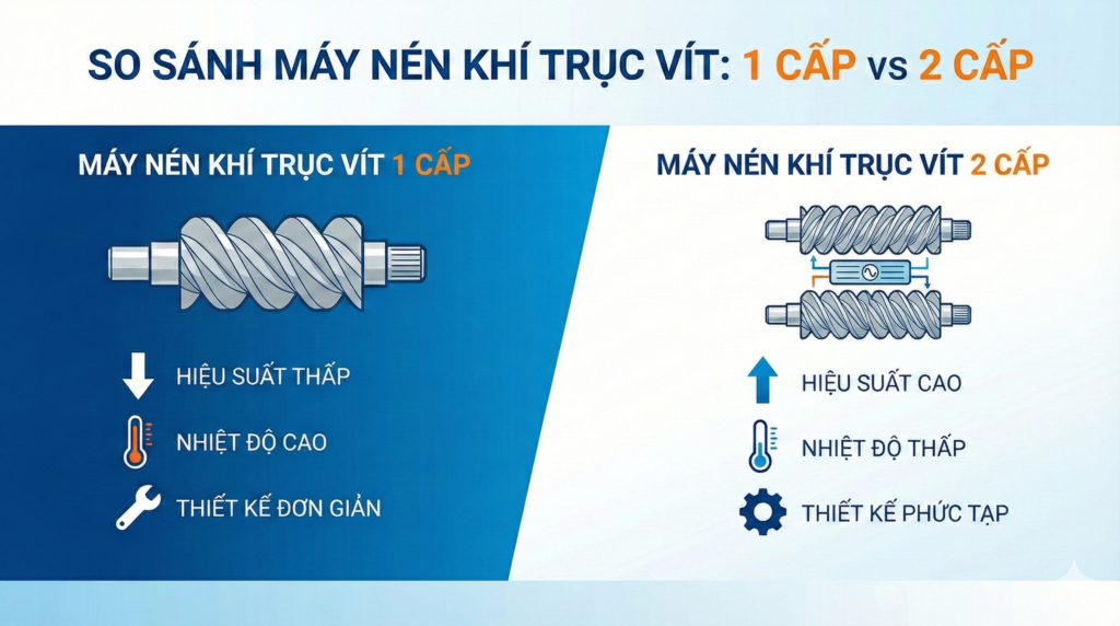 Máy Nén Khí Trục Vít 2 Cấp: Đặc Điểm & Ứng Dụng 4 So sánh máy nén khí trục vít 1 cấp và 2 cấp