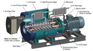 Cấu tạo máy nén khí trục vít không dầu