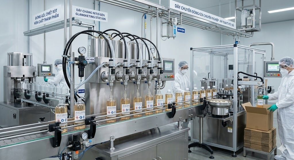 Hệ thống máy chiết rót khí nén tự động