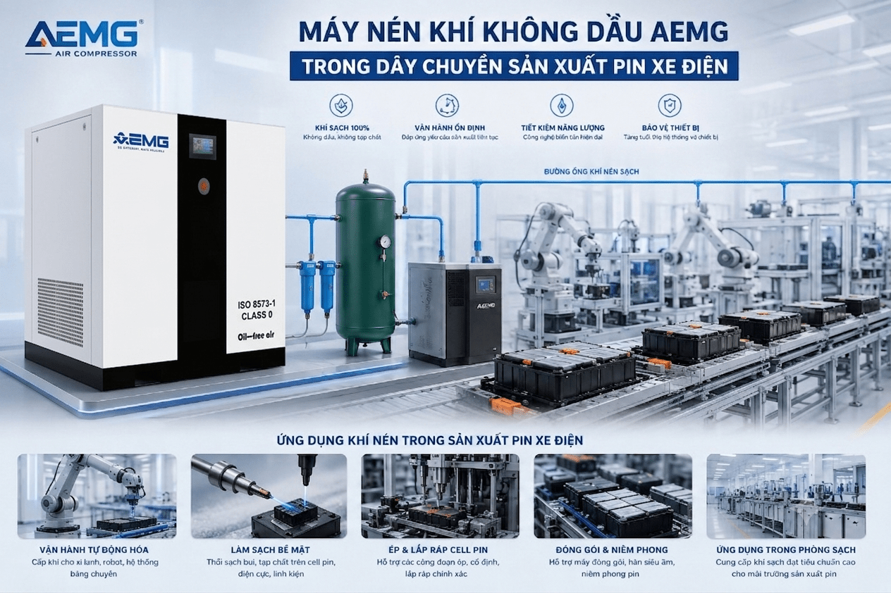 Lựa chọn máy nén khí cho sản xuất pin xe điện