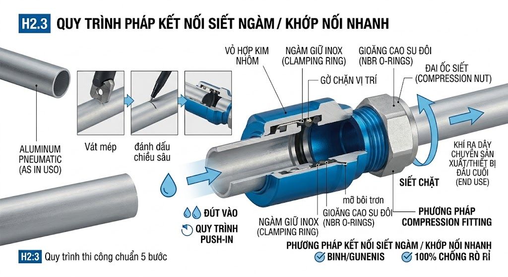 Phương pháp phổ biến nhất trong thi công đường ống nhôm khí nén