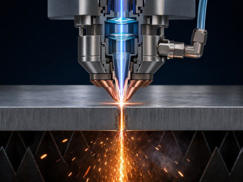 Chùm tia laser hội tụ tại bề mặt phôi và tạo thành khe cắt